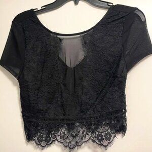 EXPRESS Black Sheer Lace Crop Top